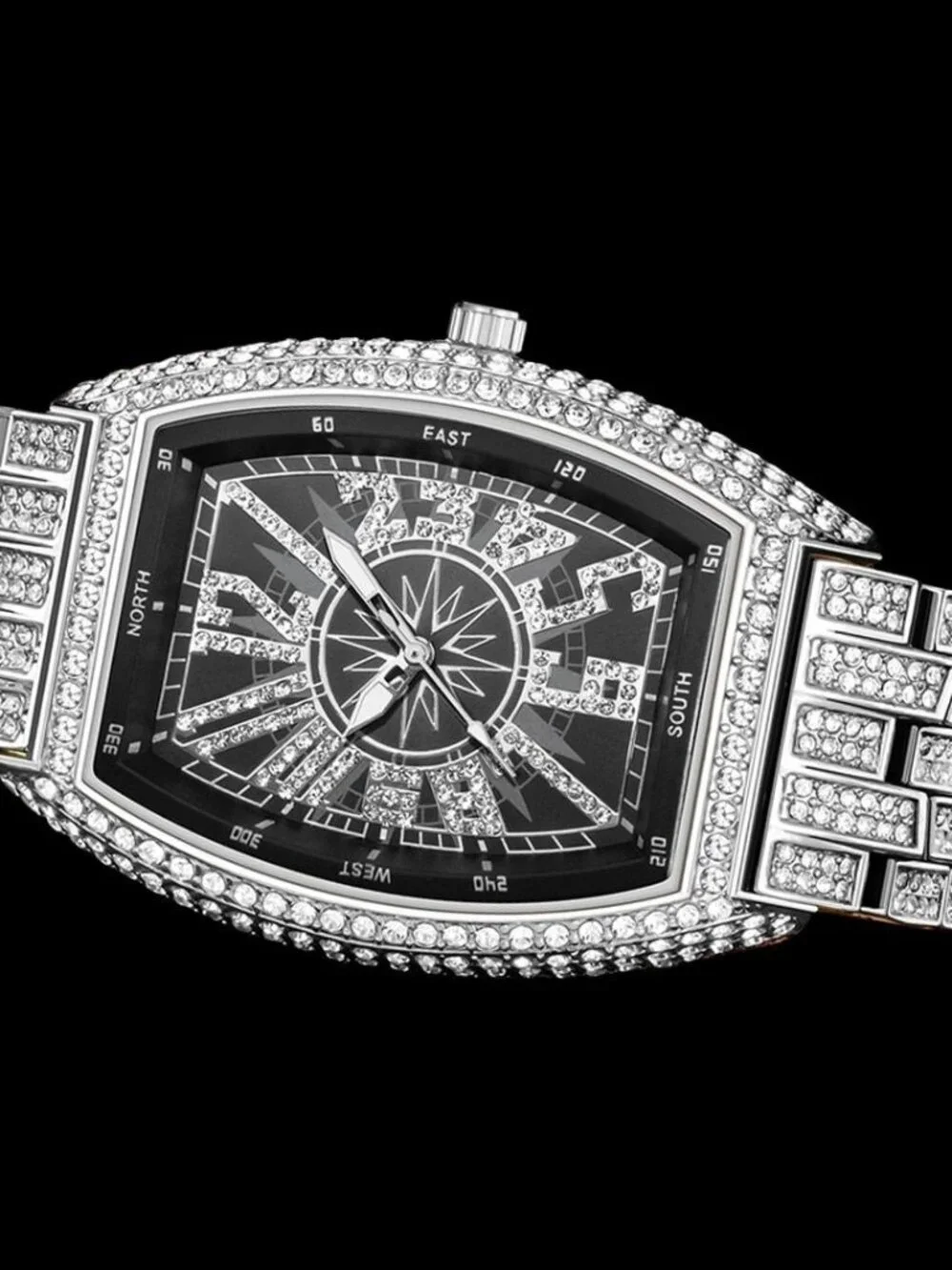 Star Sky Compass Dial Bling Iced Out Diamond Watch, Luxury Hip Hop Watch Unisex